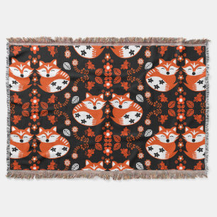 Folk Art Fox Print Decor Throw Blanket