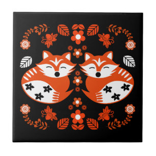 Folk Art Fox Print Decor Tile
