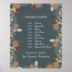 Folk Art Frame in Blue Brown Tan Poster