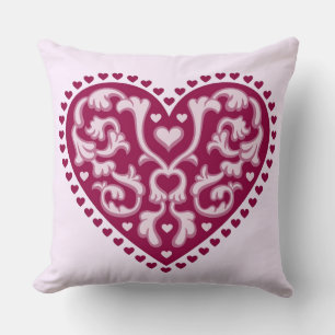 Folk Art Heart Throw Pillow