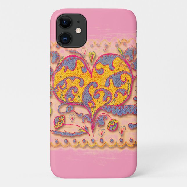 Folk Art Heart with leaves and flowers Case-Mate iPhone Case (Back)