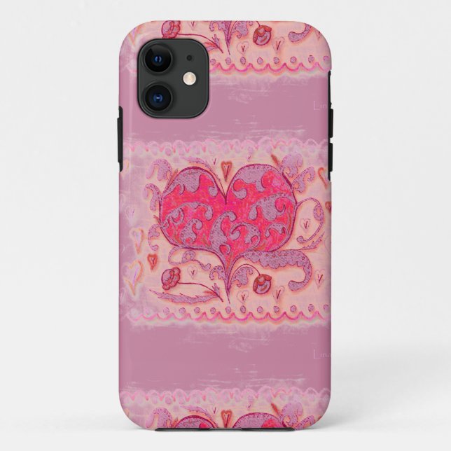 Folk Art Heart with leaves and flowers Case-Mate iPhone Case (Back)