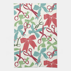 Folk Art Holiday Bows and Scissors Christmas Kitchen Towel