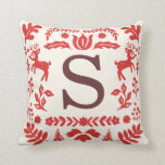 Folk Art Holiday Monogram Pillow<br><div class="desc">Hand drawn custom red and ivory holiday design by Shelby Allison that can be personalized with your initial.</div>