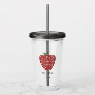 Folk Art Inspired Apple Personalized Teacher Acrylic Tumbler