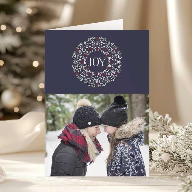 Folk Art Joy | Folded Holiday Photo Card (Creator Uploaded)