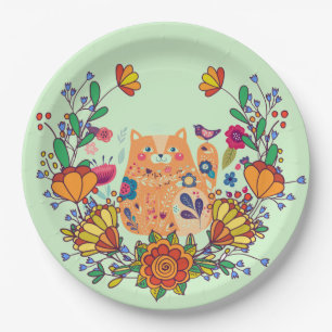 Folk Art Kitty  Paper Plate