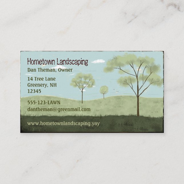 Folk Art Landscape | Country Fields and Trees Business Card (Front)