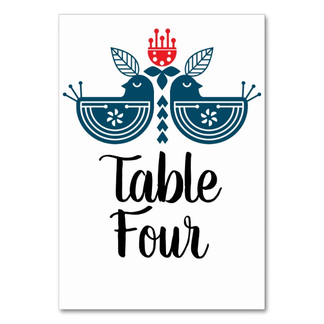 Folk Art Lovebirds Pair Table Number (Front)