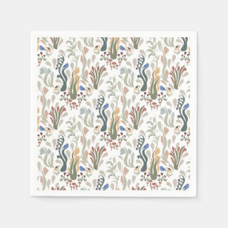 Folk Art Meadow & Blue Bird in Earth Tones Napkin