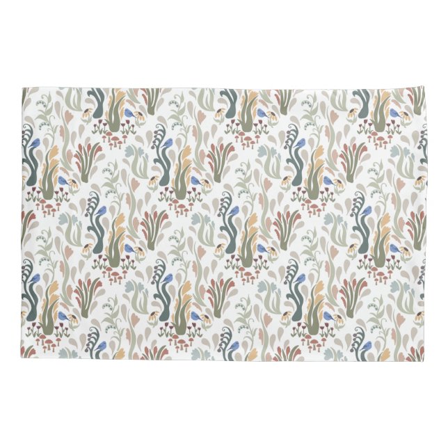 Folk Art Meadow & Blue Bird in Earth Tones Pillowcase (Back)