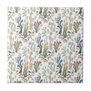 Folk Art Meadow & Blue Bird in Earth Tones Tile