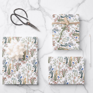 Folk Art Meadow & Blue Bird in Earth Tones Wrapping Paper Sheet