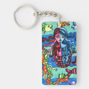 Folk art Mermaids Fish Abstract Original Painting Keychain