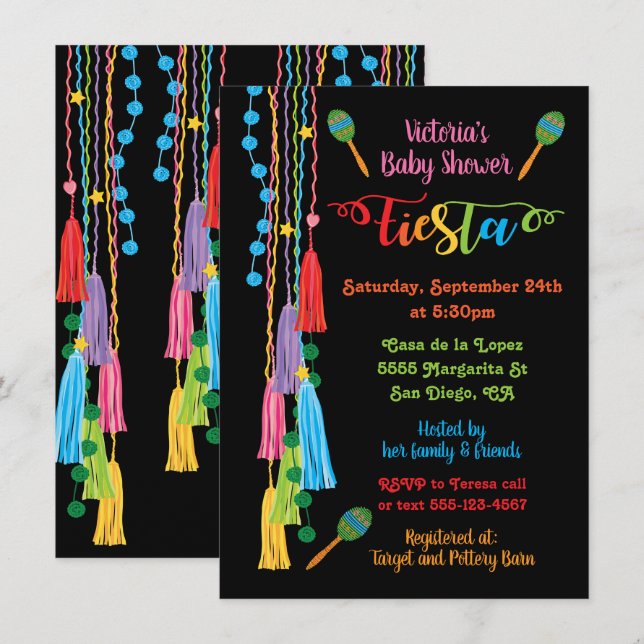 Folk Art mexicain Fiesta Baby shower Invitation (Devant / Derrière)