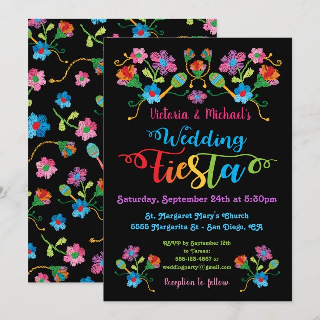 Folk Art mexicain Fiesta Faire-part de mariage (Devant / Derrière)