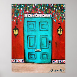FOLK ART MEXICAN DOOR PAINTING POSTER