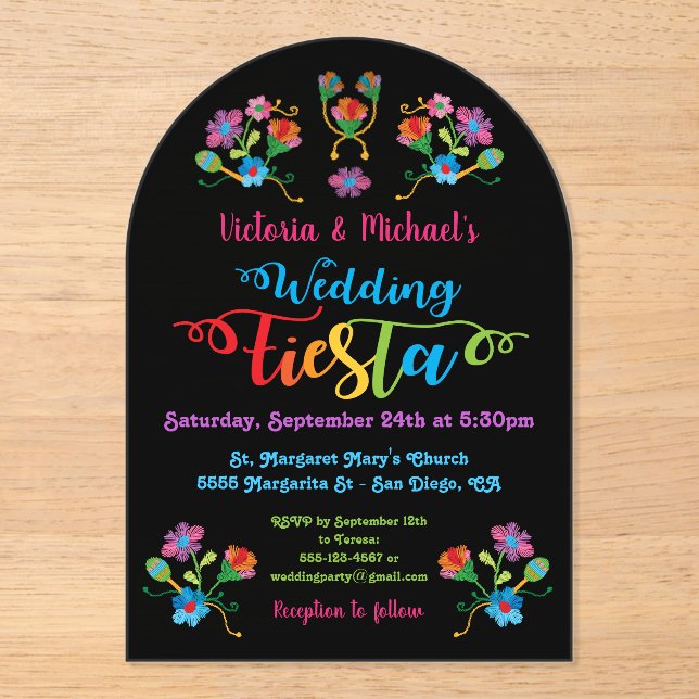 Folk Art Mexican Fiesta Acrylic Wedding Invitation (Front)