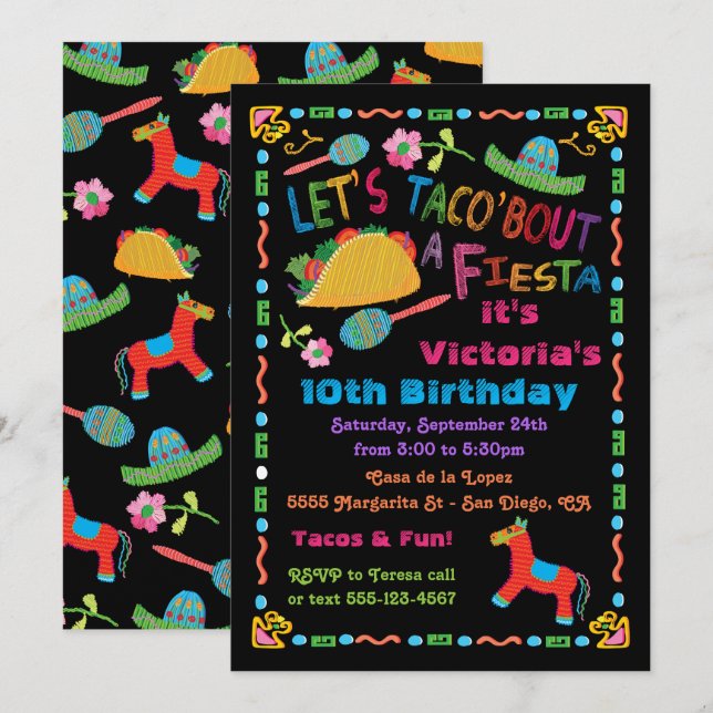 Folk Art Mexican Fiesta Birthday Party Invitation (Front/Back)