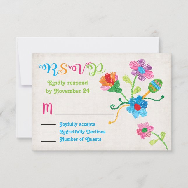 Folk art Mexican Fiesta Embroidery RSVP (Front)