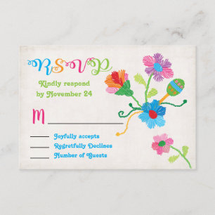 Folk art Mexican Fiesta Embroidery RSVP Card