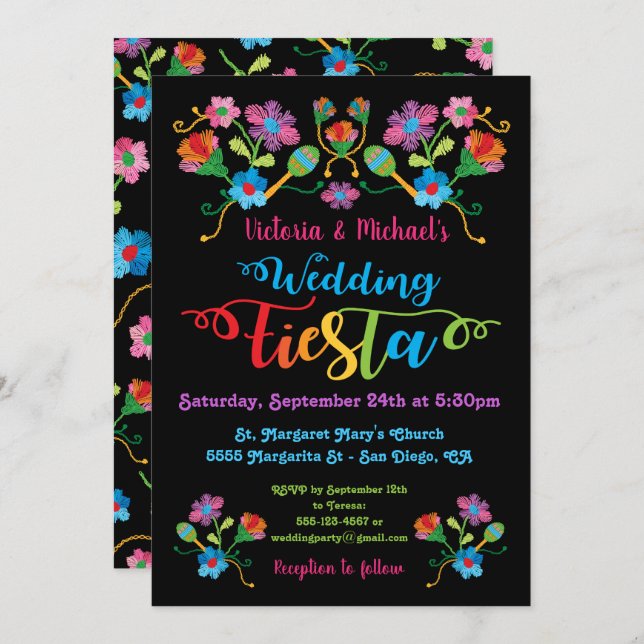 Folk Art Mexican Fiesta Wedding Invitation (Front/Back)