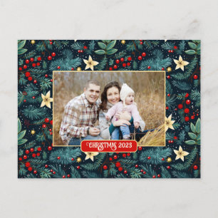Folk Art Mistletoe Holly Berries Christmas Photo Postcard