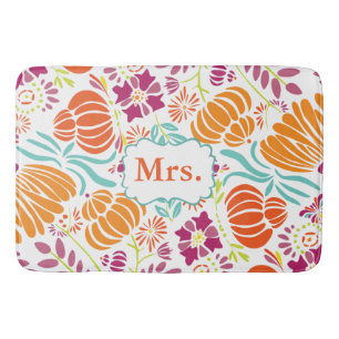 Folk Art Monogram Floral Mrs. or Personalize Bath Mat