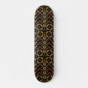 Folk Art Moth & Orchid art deco black Skateboard