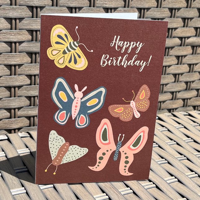 Folk Art Moths Butterflies Custom Message Card (Creator Uploaded)