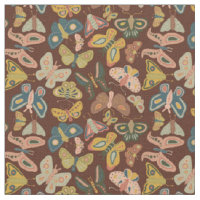 Folk Art Moths Butterflies Pink Blue Brown