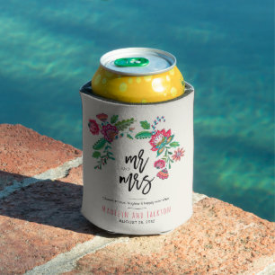 Folk art multicolor floral wedding  can cooler