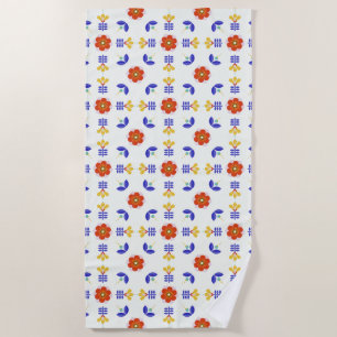 Folk Art Neon Flower Geometric Pattern Beach Towel
