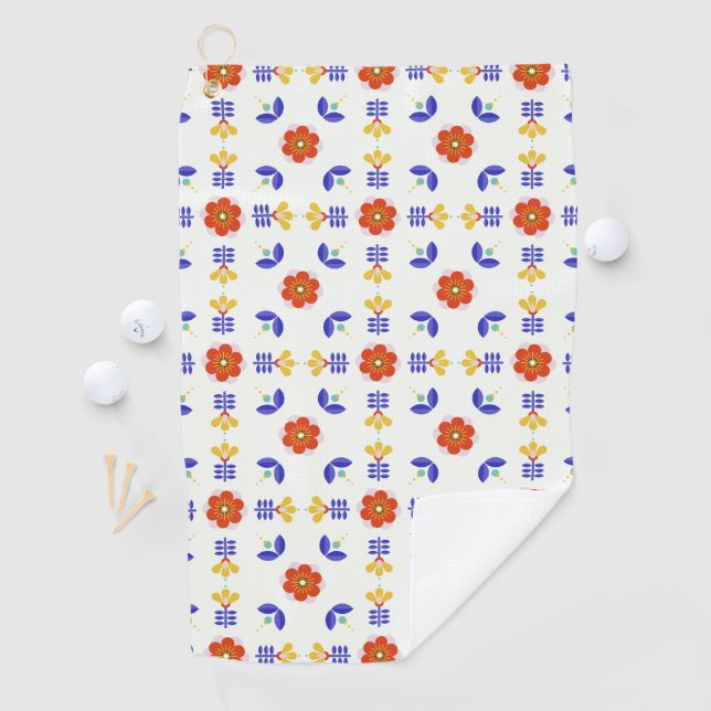 Folk Art Neon Flower Geometric Pattern Golf Towel (InSitu)