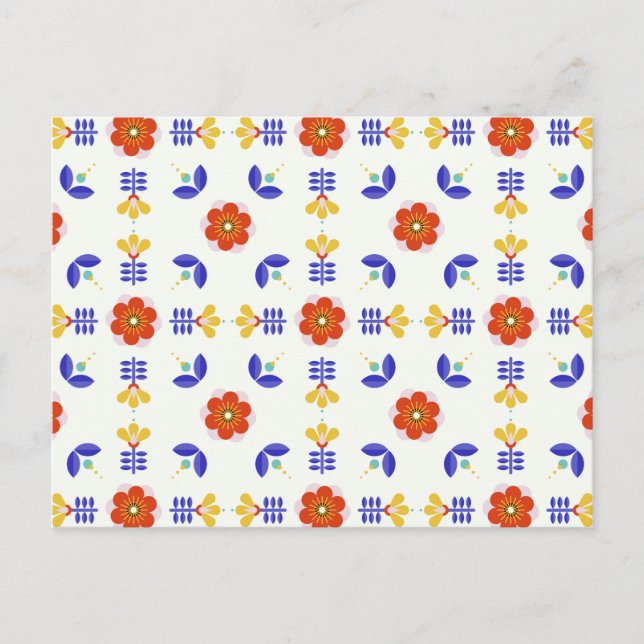 Folk Art Neon Flower Geometric Pattern Holiday Postcard (Front)