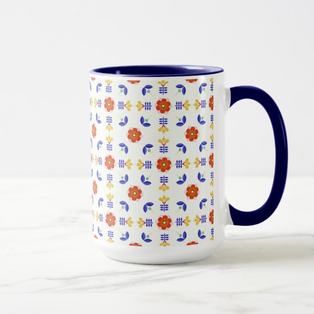 Folk Art Neon Flower Geometric Pattern Mug (Right)