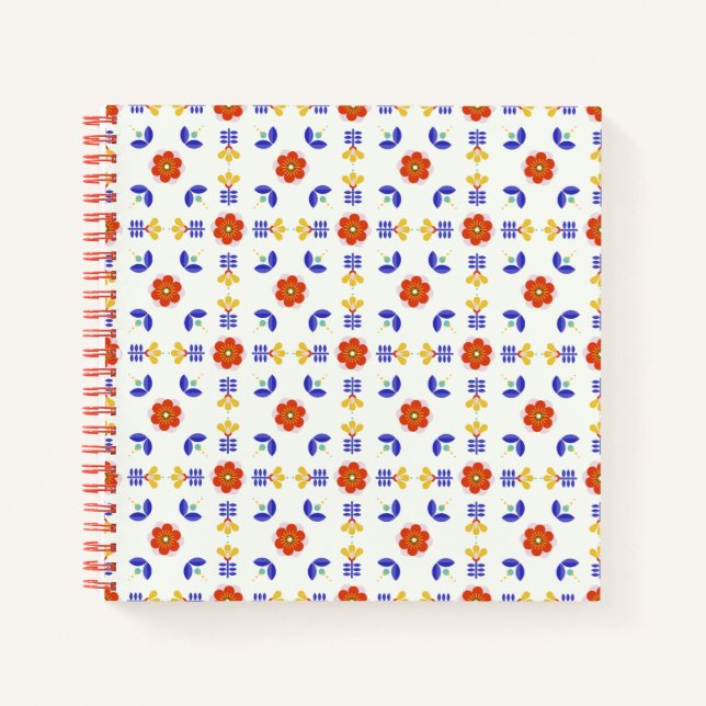 Folk Art Neon Flower Geometric Pattern Notebook (Front)