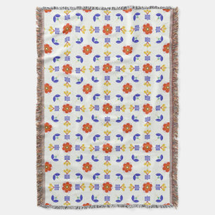 Folk Art Neon Flower Geometric Pattern Throw Blanket