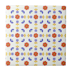 Folk Art Neon Flower Geometric Pattern Tile