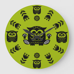 Folk Art Nordic Owl Large Clock