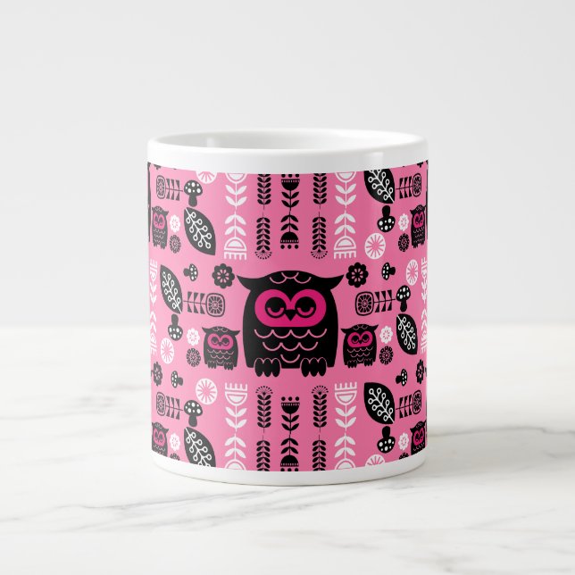 Folk Art Nordic Owl Large Coffee Mug (Front)