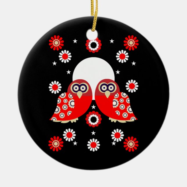Folk Art Owl Ceramic Ornament (Front)