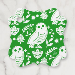 Folk Art Owl Green Gift Favor Tags