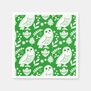 Folk Art Owl Green Napkin