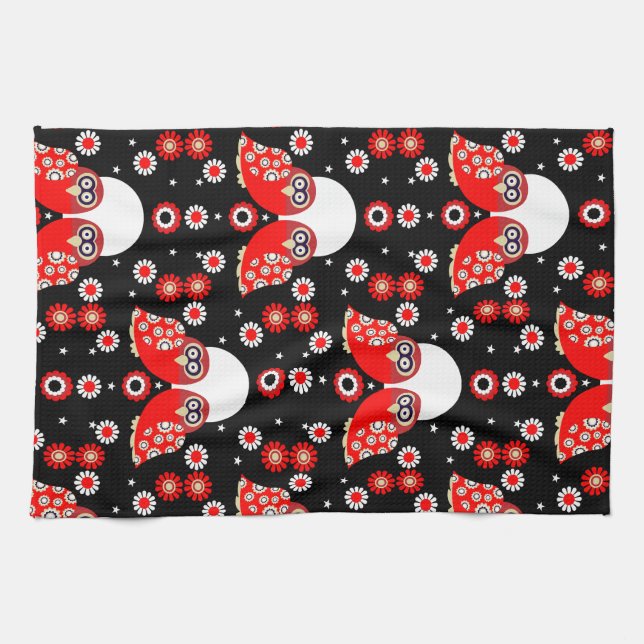 Folk Art Owl Kitchen Towel (Horizontal)