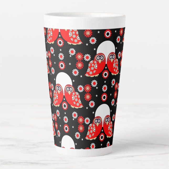 Folk Art Owl Latte Mug (Front)
