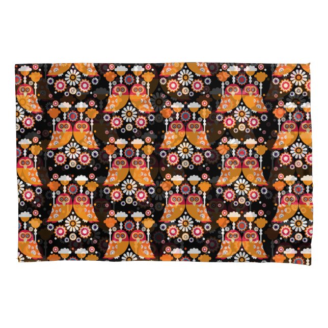 Folk Art Owl Pillowcase (Front-Left)