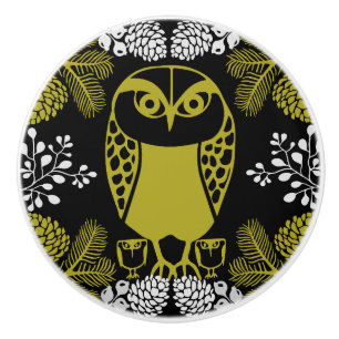 Folk Art Owl Prints Ceramic Knob