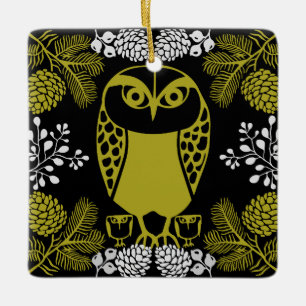 Folk Art Owl Prints Ceramic Ornament