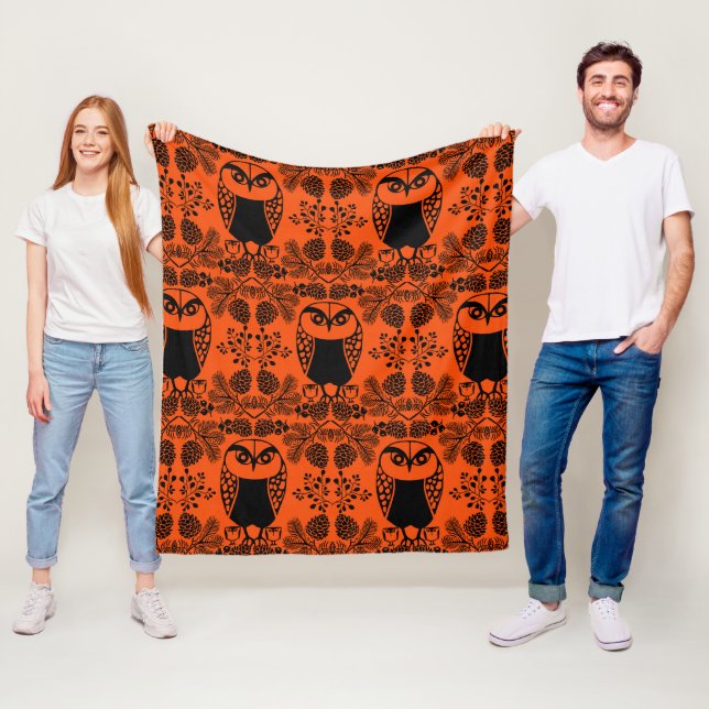 Folk Art Owl Prints Fleece Blanket (In Situ)